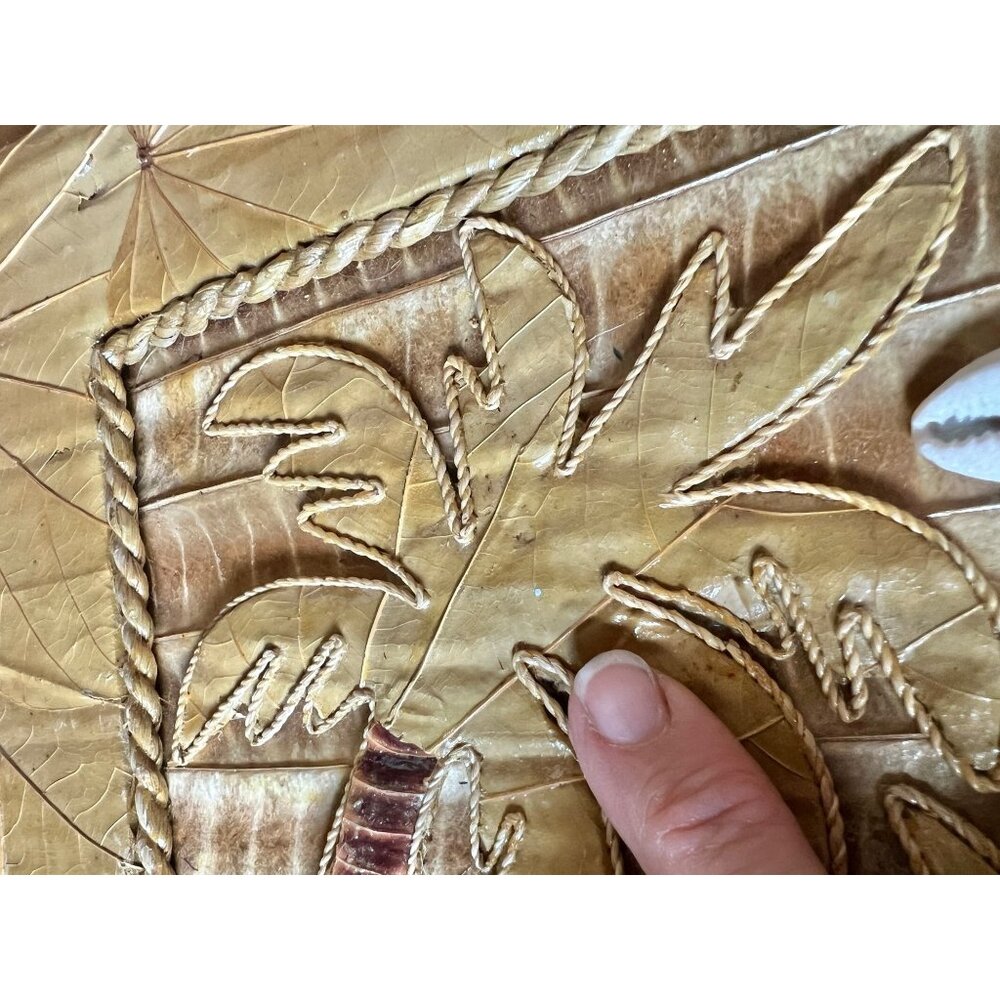 Hawaiian Handmade Photo Album With Palm Tree & Shell Design Dried Leaf Cover VTG - Picture 8 of 16